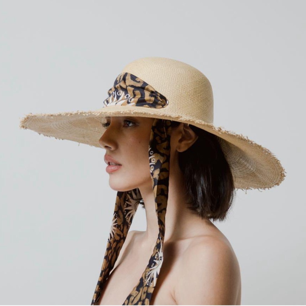 SOLD - Sensi Studio Lady Ibiza Frayed Hat with Printed Fabric Band | Size Small
